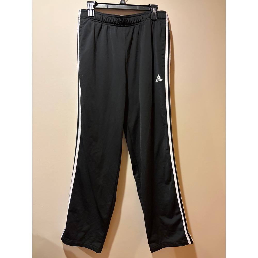 Adidas Mens Large Straight Leg Black Joggers Pockets 3 Stripe Athletic Sporty